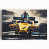 Black and white photo of race cars on stretched canvas, ideal for kitchen wall art or bedroom decor.