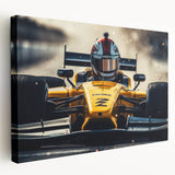 Canvas print of a side view of race cars in bold red and blue colors, suited for kitchen wall art.