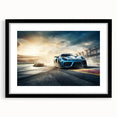 Extra large abstract art print featuring colorful race cars, textured finish on a black framed canvas.