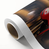 Art deco style race cars in muted colors on a rolled canvas, ideal for nursery wall art.