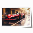Art wall featuring a collection of race cars in vibrant hues on a rolled print, suitable for dining room decor.