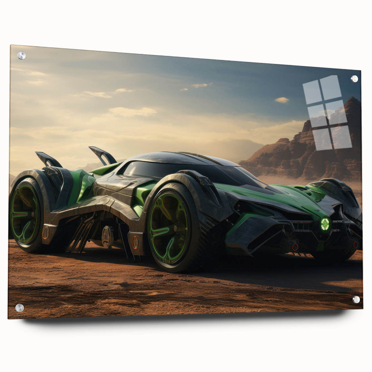 Side view of race cars in motion on acrylic glass, with a dynamic range of grays and blues.