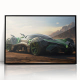 Large abstract wall art depicting race cars in motion.