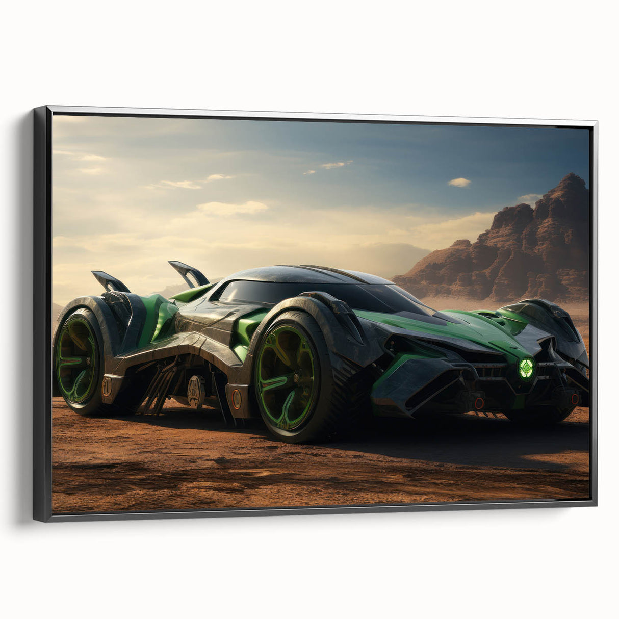 Black and white framed canvas of vintage race cars in motion, ideal for bedroom wall art.