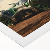 Art deco poster featuring a dynamic race car scene in bold red and black tones on rolled canvas.