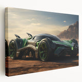 Side view of race cars in motion on a stretched canvas, featuring vivid red and blue tones, suitable for kitchen wall art.