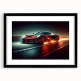 Extra large abstract art print of colorful race cars, textured design on black framed canvas, ideal for living room decor.