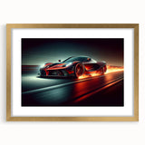Extra large abstract art print of race cars in motion.