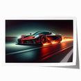 Rolled print of a vibrant, colorful race car scene, suitable as large wall art for a dining room.