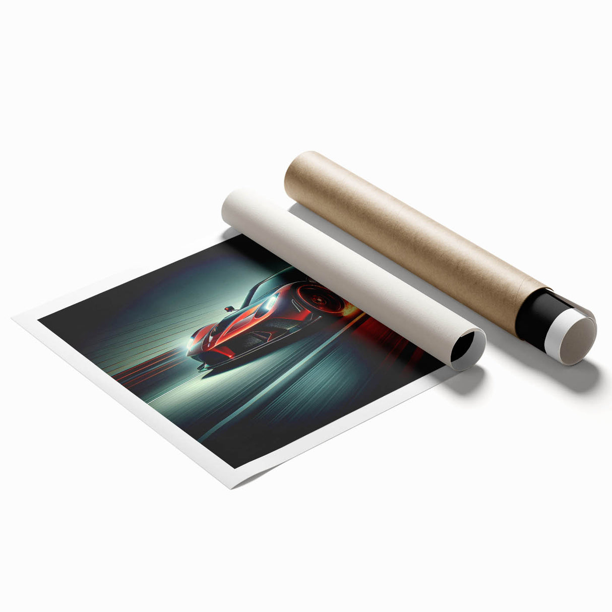 Extra large print of race cars in motion, vivid color palette, on rolled canvas, suitable for large living room wall art.