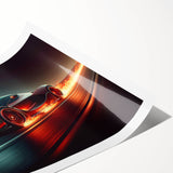 Extra large wall art featuring a collection of race cars in vibrant colors on a rolled print.