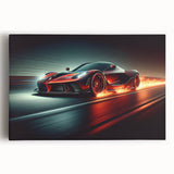 Black and white canvas print of race cars in motion, suitable for large kitchen wall art.