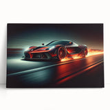 Black and white photo of race cars in motion on stretched canvas, suitable as large art for bedroom or kitchen wall decor.