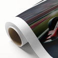 Art deco style race car poster in bold primary colors on rolled canvas, suitable for nursery wall art.