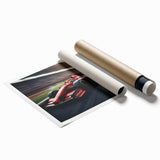Extra large rolled print featuring a detailed illustration of race cars in vivid colors.