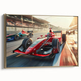 Framed canvas featuring a side view of vintage race cars in black, ideal for bedroom wall art.