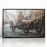 Large abstract wall art featuring a collection of race cars in dynamic motion.