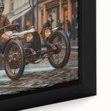 Extra large framed canvas featuring a close-up of colorful race cars on a black background.