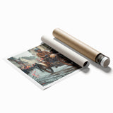 Extra large wall art featuring a detailed car race scene in vibrant colors on a rolled canvas.