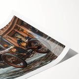 Extra large wall art featuring a dynamic race car scene in vivid colors, printed on rolled canvas.
