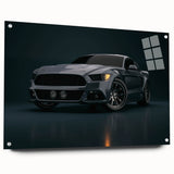 Side view of race cars in motion depicted in vibrant colors on an acrylic print, suitable for bedroom or dining room decor.