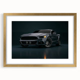 Extra large abstract art print of race cars, featuring vibrant, textured colors on a gold-framed canvas.