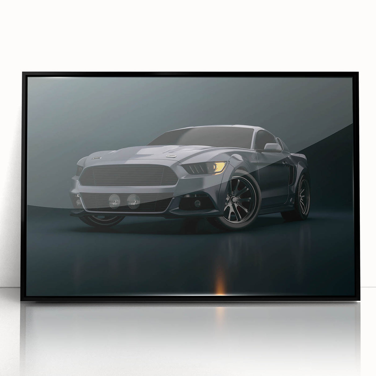 Large abstract wall art featuring a collection of race cars in vibrant colors on a black acrylic framed print.