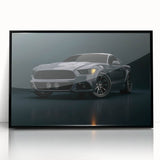 Large abstract wall art featuring a collection of race cars in vibrant colors on a black acrylic framed print.