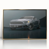 Mid-century modernist race cars in vibrant colors on a large acrylic print, suitable for modern art wall decor.