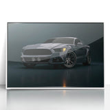Art deco poster of race cars in motion, featuring a palette of bold colors on white acrylic, ideal for nursery wall art.