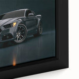 Extra large framed canvas featuring a close-up of colorful race cars on a black background, textured.