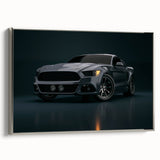 Vintage poster art of race cars in motion, featuring a palette of black and vibrant colors on a framed canvas.