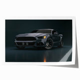 Art wall depicting a dynamic race car scene in vivid red and blue tones on a rolled print, ideal for dining room decor.