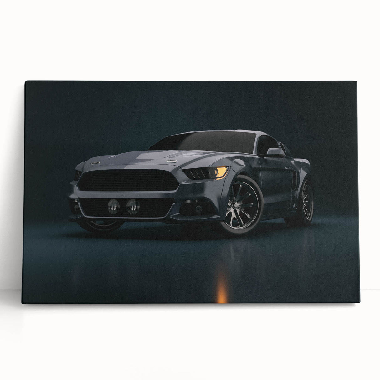 Black and white photo of race cars on a track, printed on large stretched canvas.