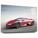 Acrylic print of a side-view sports car in monochrome, ideal for modern bedroom or dining room decor.