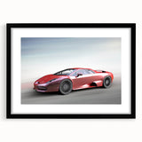 Extra large abstract art print featuring colorful, textured sports cars on a black framed canvas.