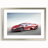 Textured abstract art print of a sports car in charcoal and silver tones on framed canvas, suitable for bedroom decor.