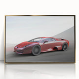 Framed acrylic print of a vintage sports car in gold and black, ideal for modern art wall decor.