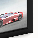 Extra large framed canvas featuring a close-up of a black sports car, with textured, colorful art accents.
