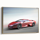 Gold-framed canvas featuring a side view of a vintage sports car in black, ideal for bedroom wall art.