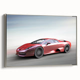 Framed canvas featuring a side view of a vintage sports car in black and silver, ideal for decorating a home office.