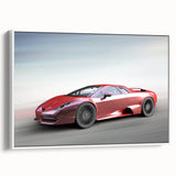 Framed vintage poster art of a classic car in black and colorful hues, ideal for extra large living room wall decor.