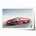 Rolled print of a sports car in bold red and black colors, ideal for art wall dining room.