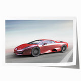 Rolled print of a sports car in bold red and black colors, ideal for art wall dining room.