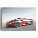 Black and white photo of a vintage sports car on stretched canvas, ideal for kitchen wall art.