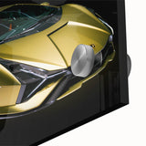 Mid-century modernist style large abstract wall art featuring sport cars in bold red and black on acrylic glass.