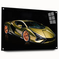 Acrylic print of a side view of a sports car in vibrant red, ideal for modern bedroom or dining room decor.