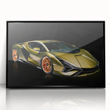 Large abstract wall art of a black sports car, mid-century modernist style, framed acrylic, ideal for modern art wall decor.