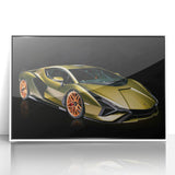 Art deco poster of a vintage sports car in vibrant red on white acrylic, ideal for modern art wall decor.