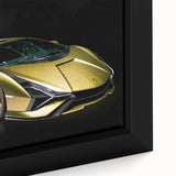 Extra large black wall art featuring a close-up of colorful, textured sports cars on framed canvas.